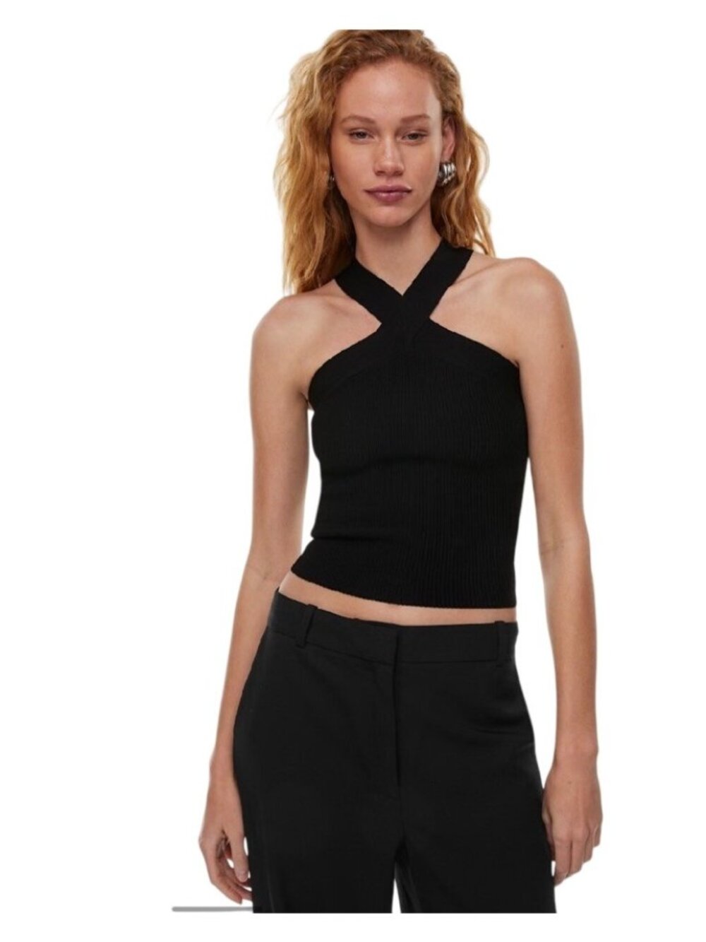 Aritzia Babaton Sculpt Knit Criss Cross Cropped Tank Top Women’s 2XL Black